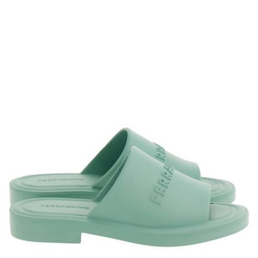 Ferragamo Giuneva Logo Embossed Slides In Green