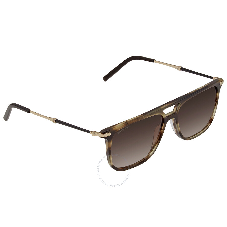 Ferragamo Salvatore Grey Gradient Rectangular Men's Sunglasses Sf966s 319 57 In Grey / Khaki