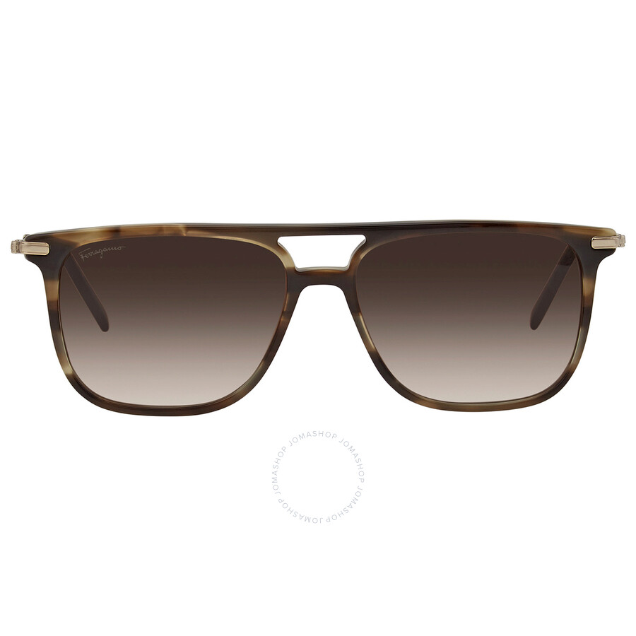 Ferragamo Salvatore Grey Gradient Rectangular Men's Sunglasses Sf966s 319 57 In Grey / Khaki