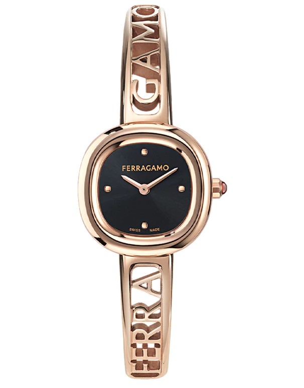 SALVATORE FERRAGAMO 아이코닉 주얼 뱅글 쿼츠 블랙 다이얼 여성 시계 SFAB00224