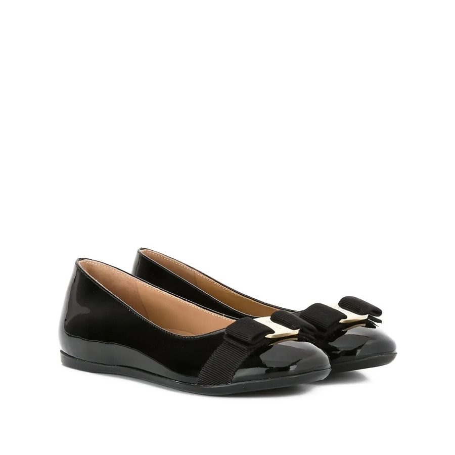 Ferragamo Girls Mini Varina Ballet Flats In Black