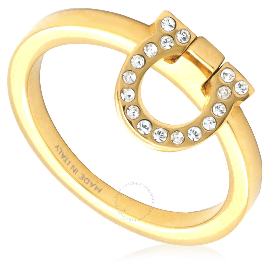 Ferragamo Ladies Yellow Gancini Crystals Ring 760219 717123