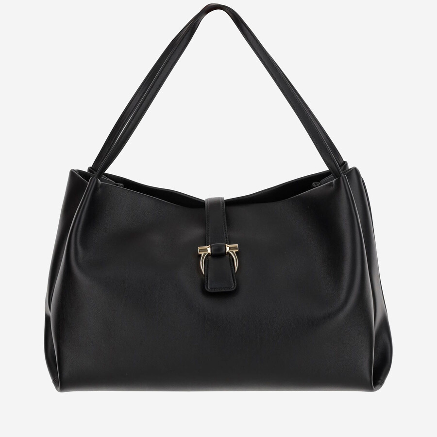 Ferragamo Black Calf And Fabric In Black