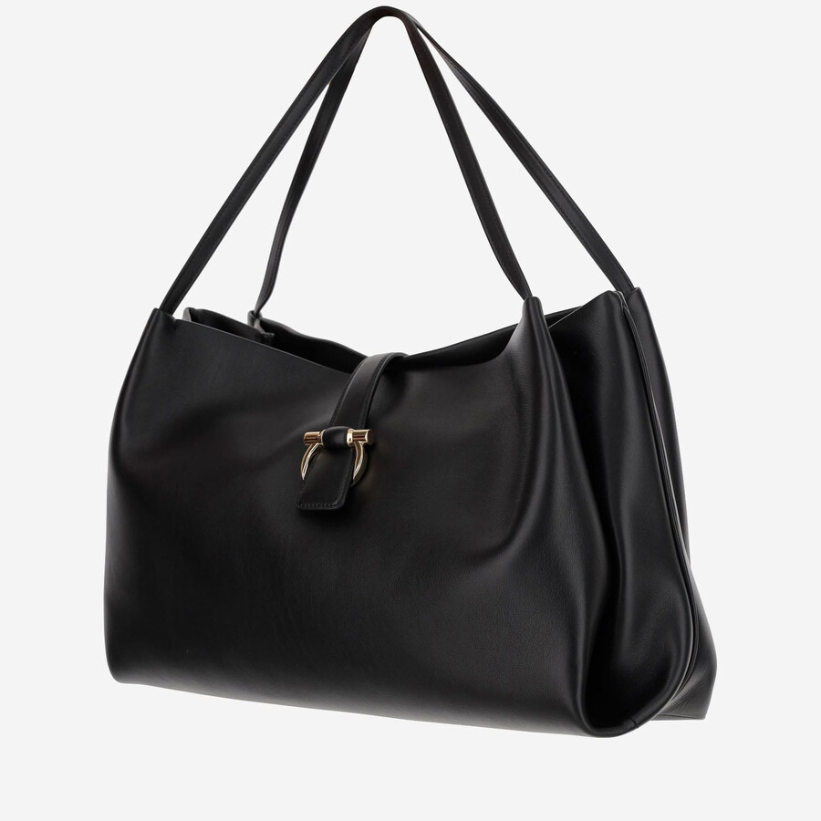 Ferragamo Black Calf And Fabric In Black