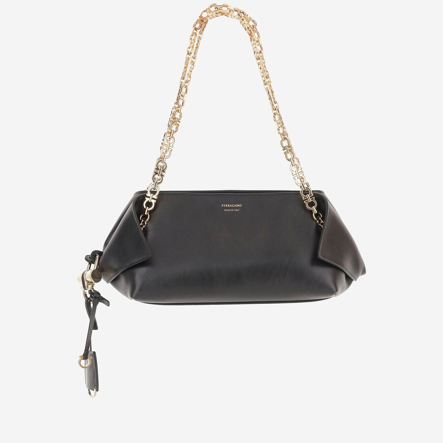 Ferragamo Leather Shoulder Bag In Black
