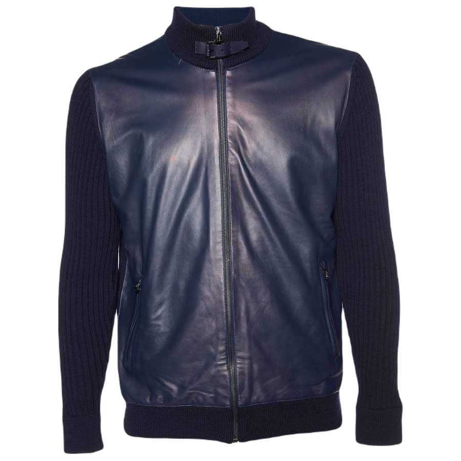 Ferragamo Leather & Wool Knit Zip Front Jacket 141576756120