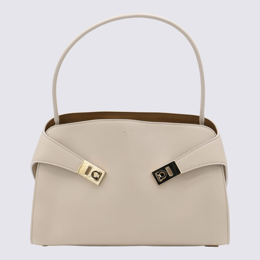 Ferragamo Light Grey Leather Hug Soft Shoulder Bag In Neutral