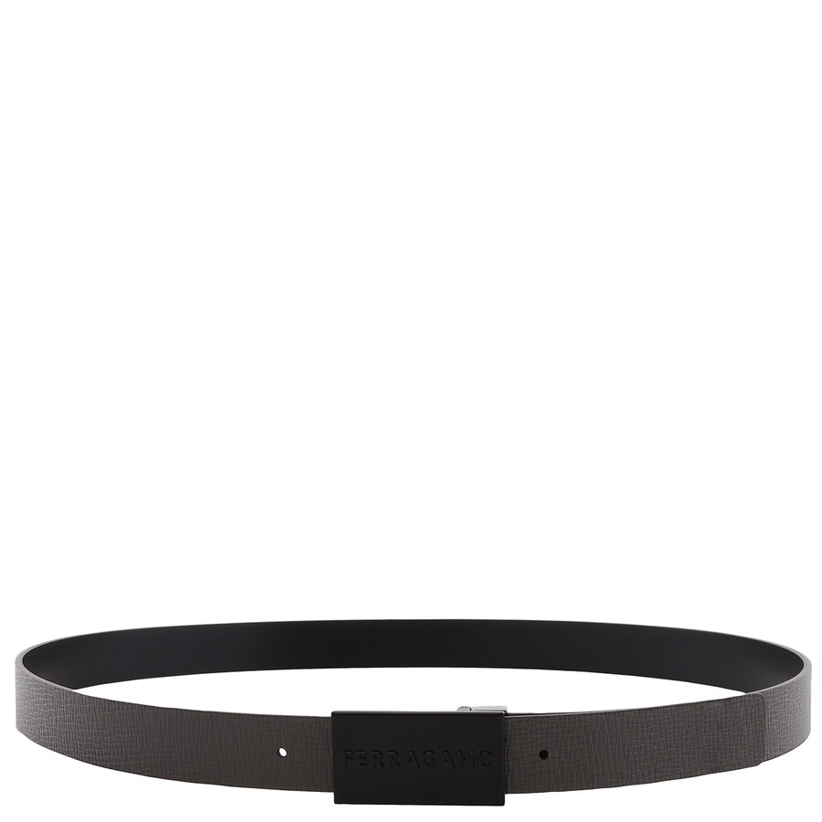 Ferragamo Logo Engraved Reversible And Adjustable Belt In Grey/black