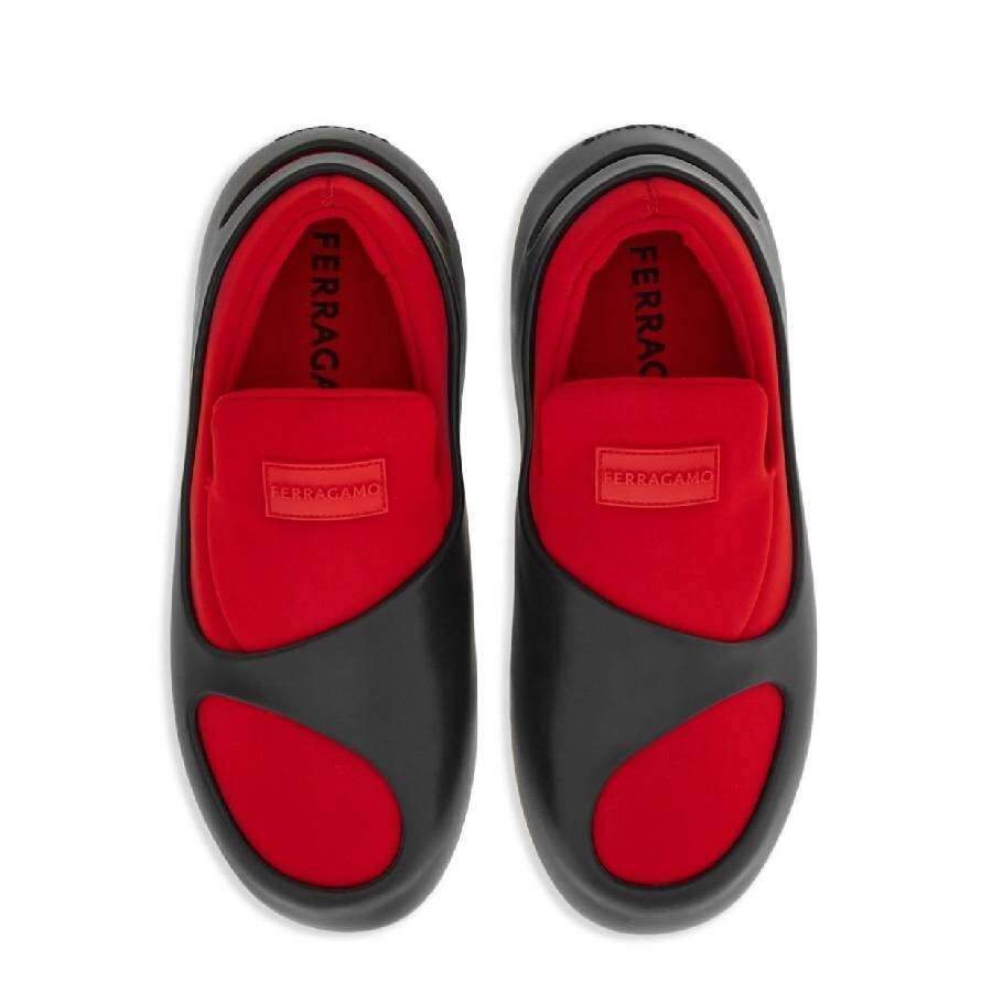 Ferragamo Logo-patch Panelled Sneakers In Red