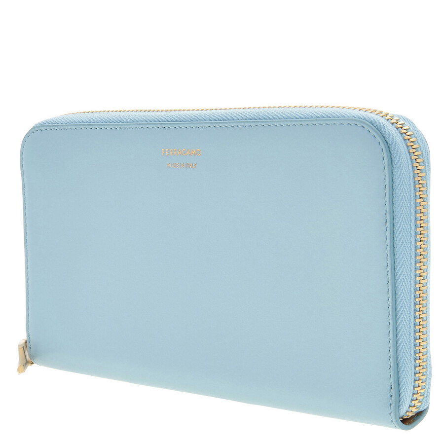 Ferragamo Logo-stamp Calf Leather Wallet In Blue