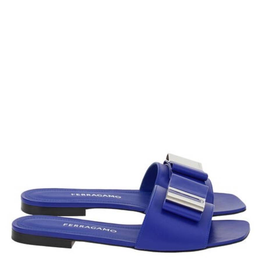 Ferragamo Lyana Double-bow Slides In Blue