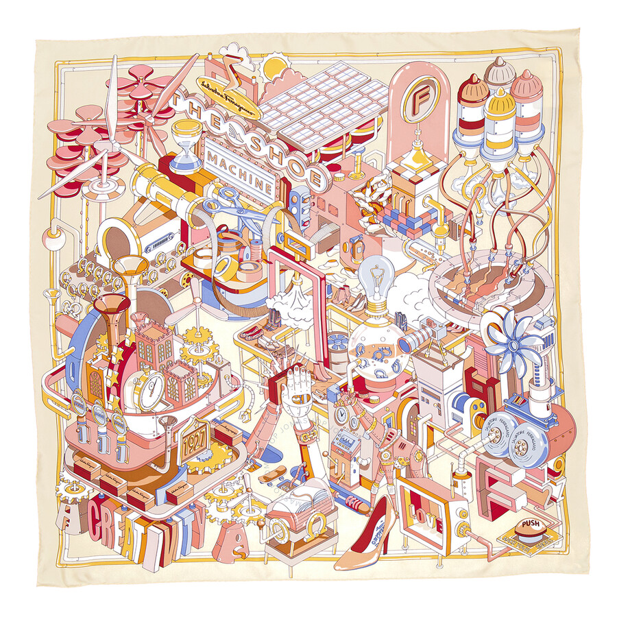 Ferragamo Manovia Print Square Silk Scarf In Orange