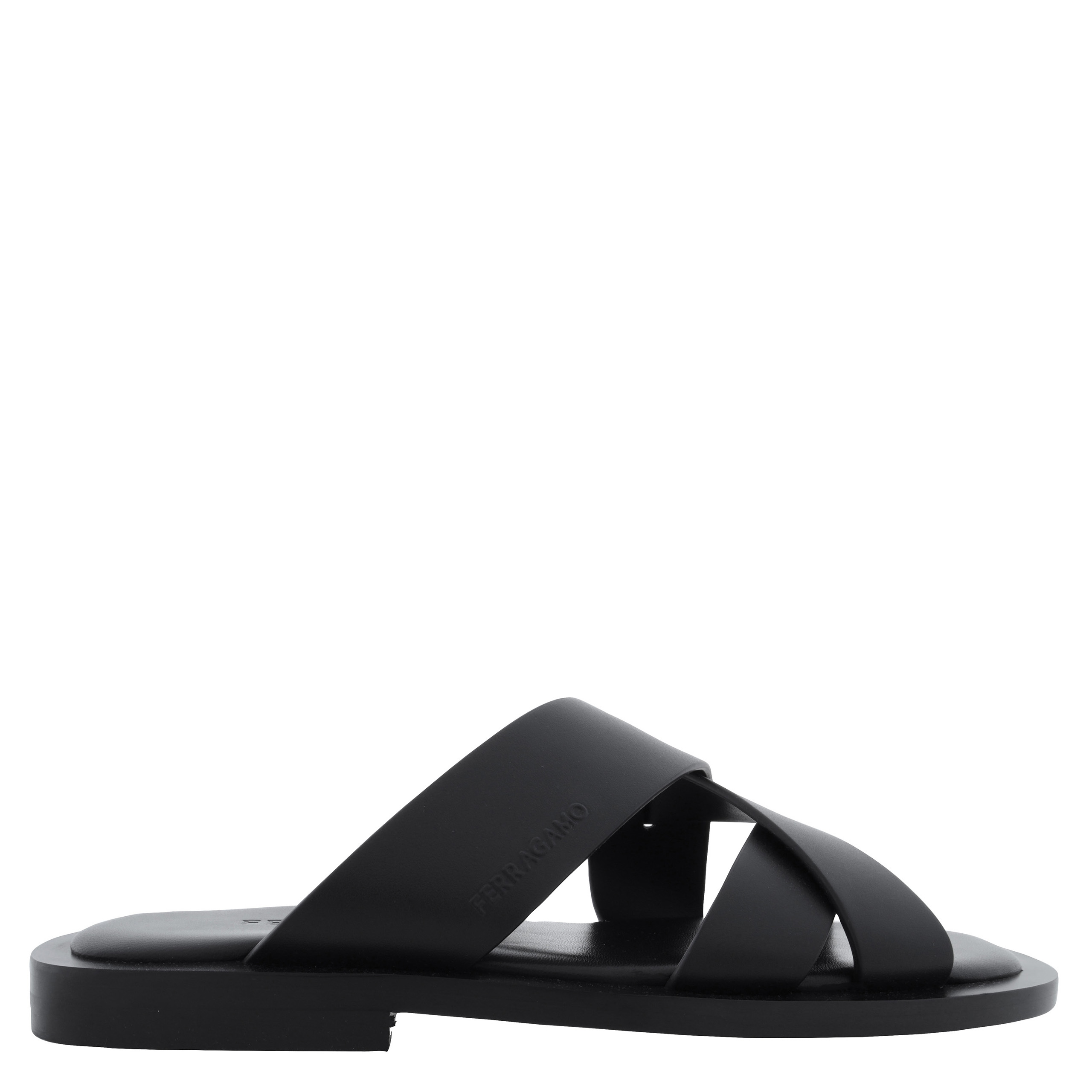 Ferragamo Men's Black Venice Cross-Strap Leather Sandals, Size 6
