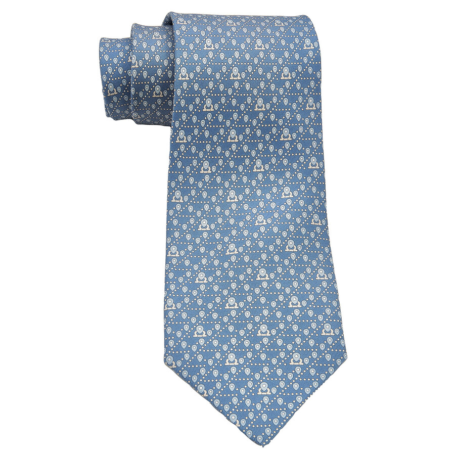 Ferragamo Men's Blue Tag Print Silk Tie 350959 769709
