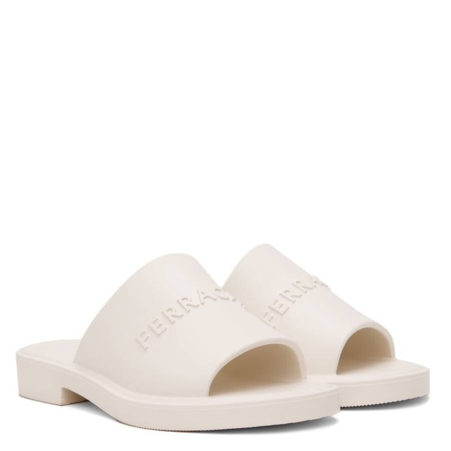 Ferragamo Men's White Logo-embossed Slip-on Sandals In White