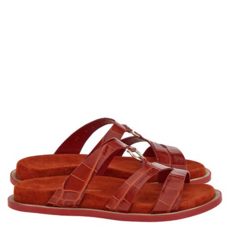 Ferragamo Mikela Croc-embossed Slide Sandals In Red