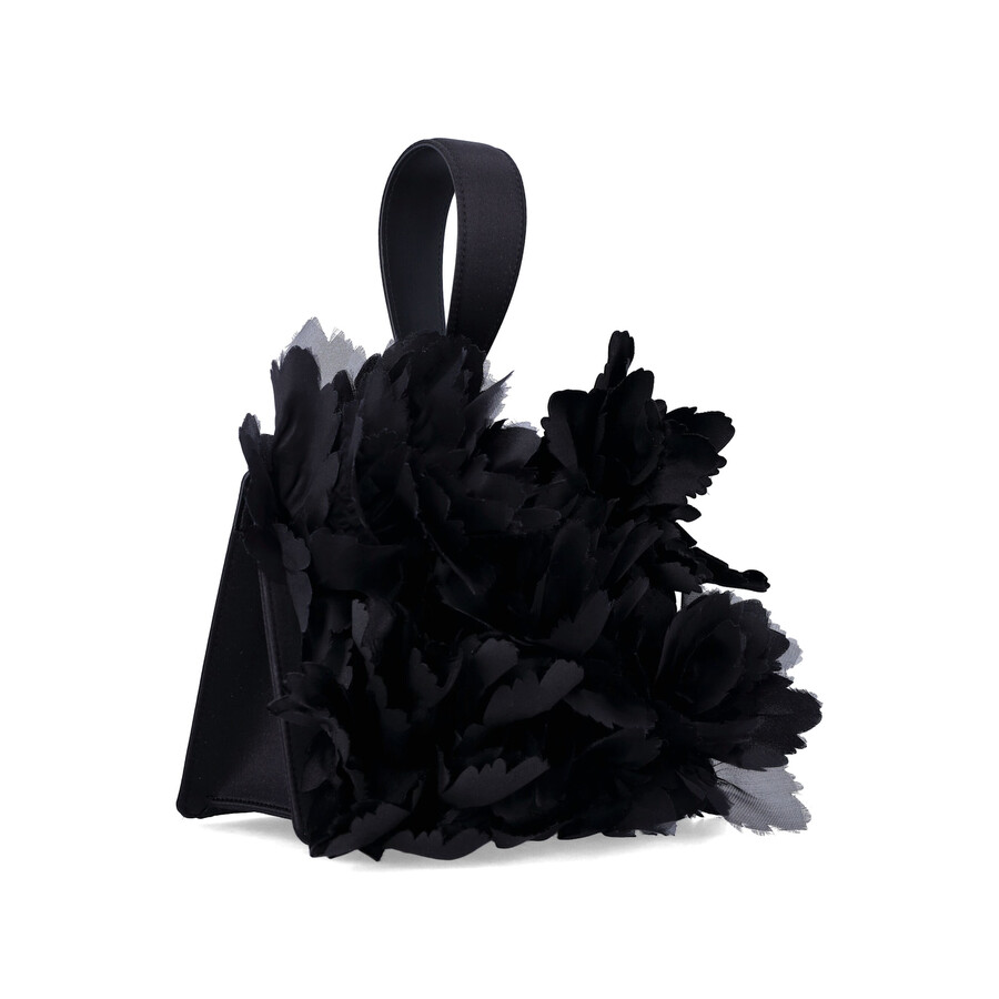 Ferragamo Mini Satin Clutch With Floral Embellishments In Black