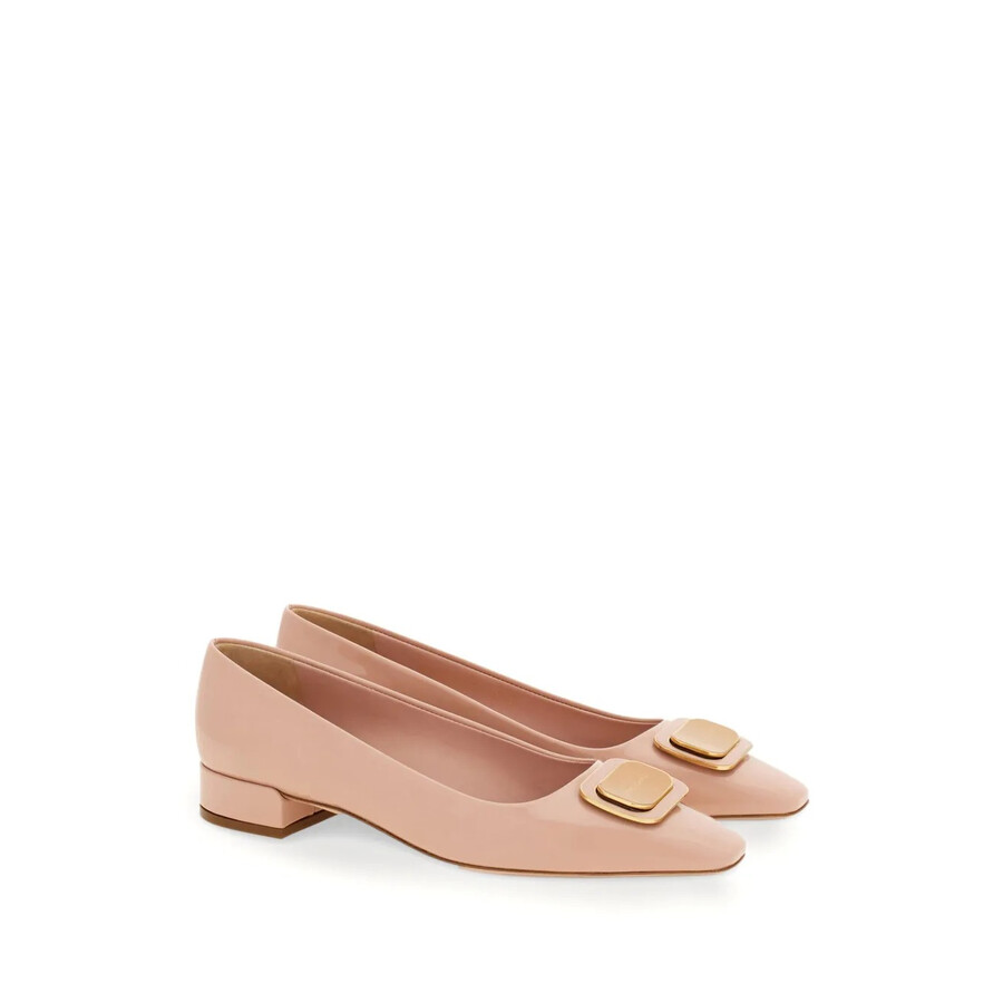 Ferragamo New Vara Plate Patent Leather Pumps In Brown