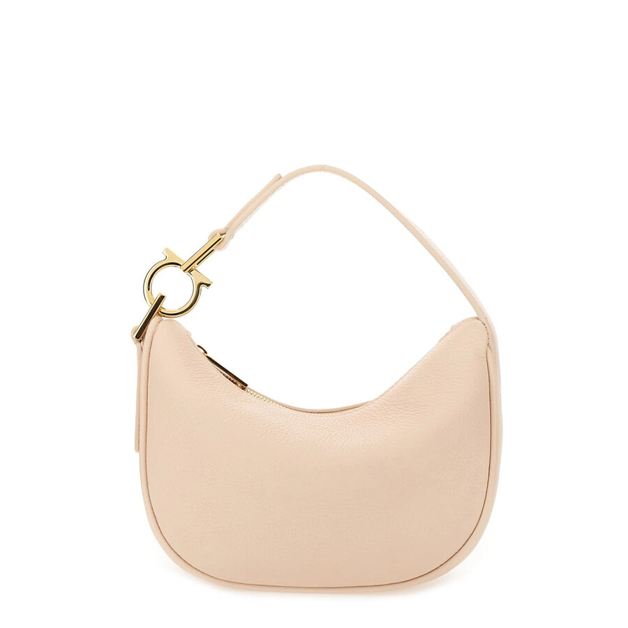 Ferragamo Curved Mini Hobo Bag With Top Handle In Neutral