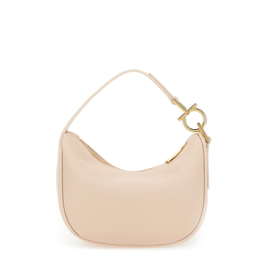Ferragamo Curved Mini Hobo Bag With Top Handle In Neutral