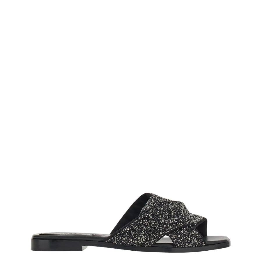 Ferragamo Origami Knot And Crystals Slide Sandals In Black