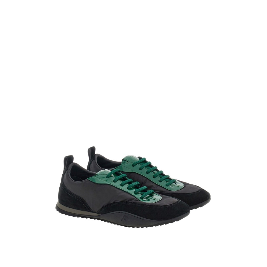 Ferragamo Patent Leather Trim Sneaker In Green
