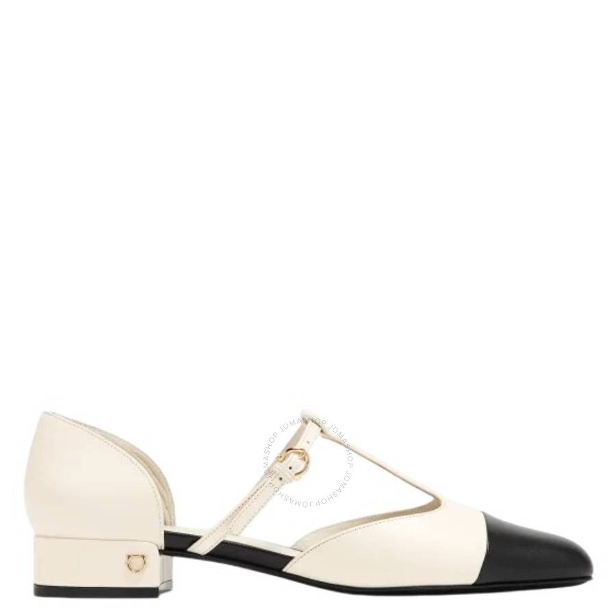 Ferragamo Linette Bicolor T-strap Ballerina Flats In White