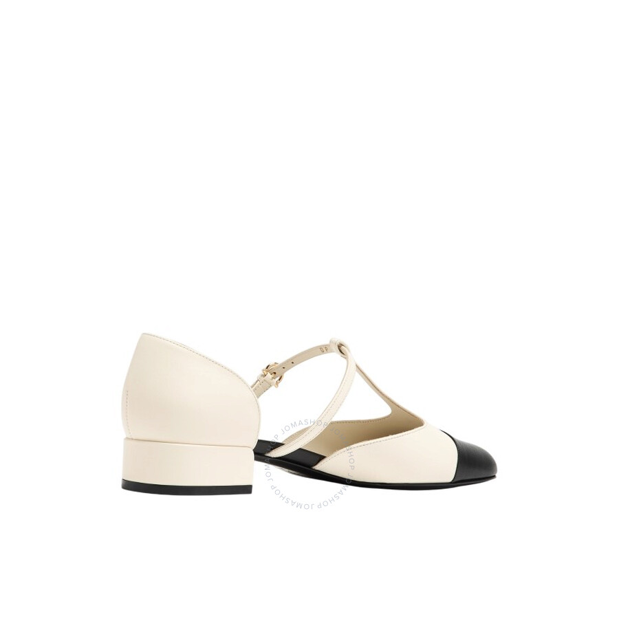 Ferragamo Linette Bicolor T-strap Ballerina Flats In White