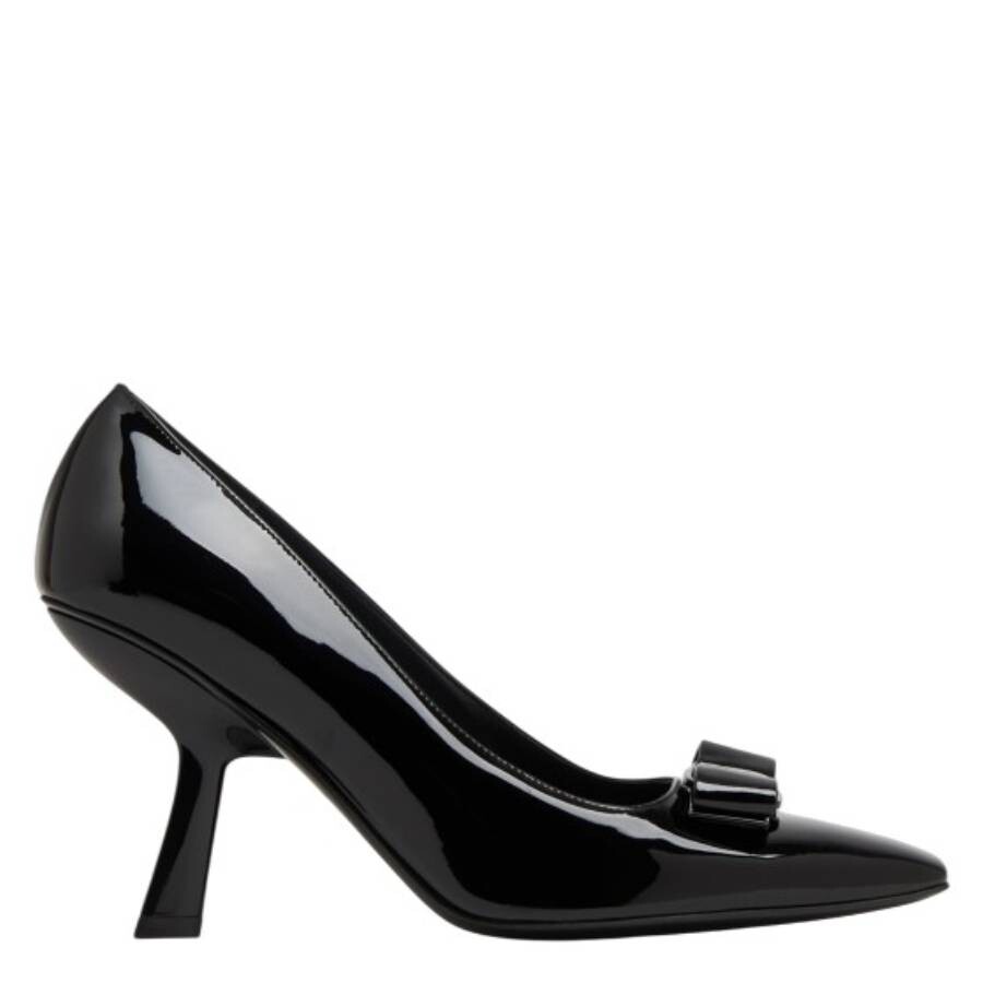 Ferragamo Woman Kitten Heel Pump With Asymmetric Bow In Black