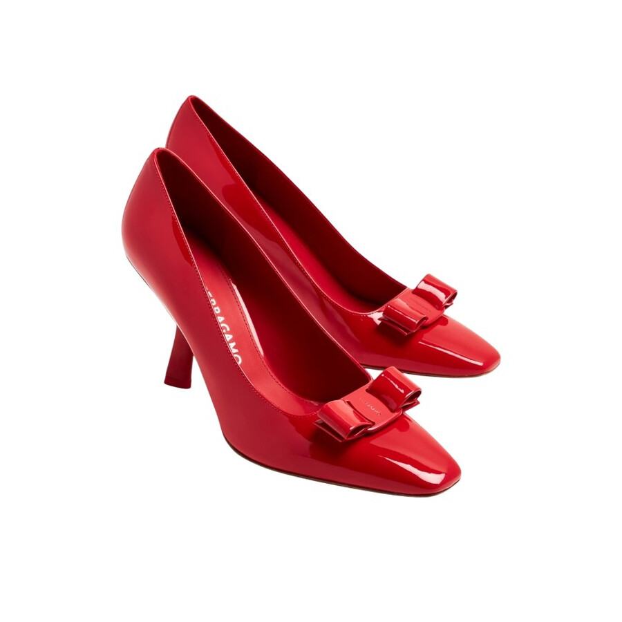 Ferragamo Pointed Toe Kitten Heel Pumps With Bow Detailing In Red