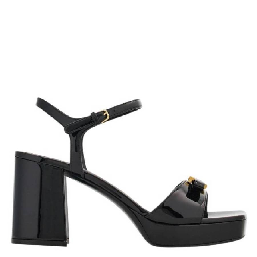 Ferragamo Platform Sandal With Mini Bow In Black