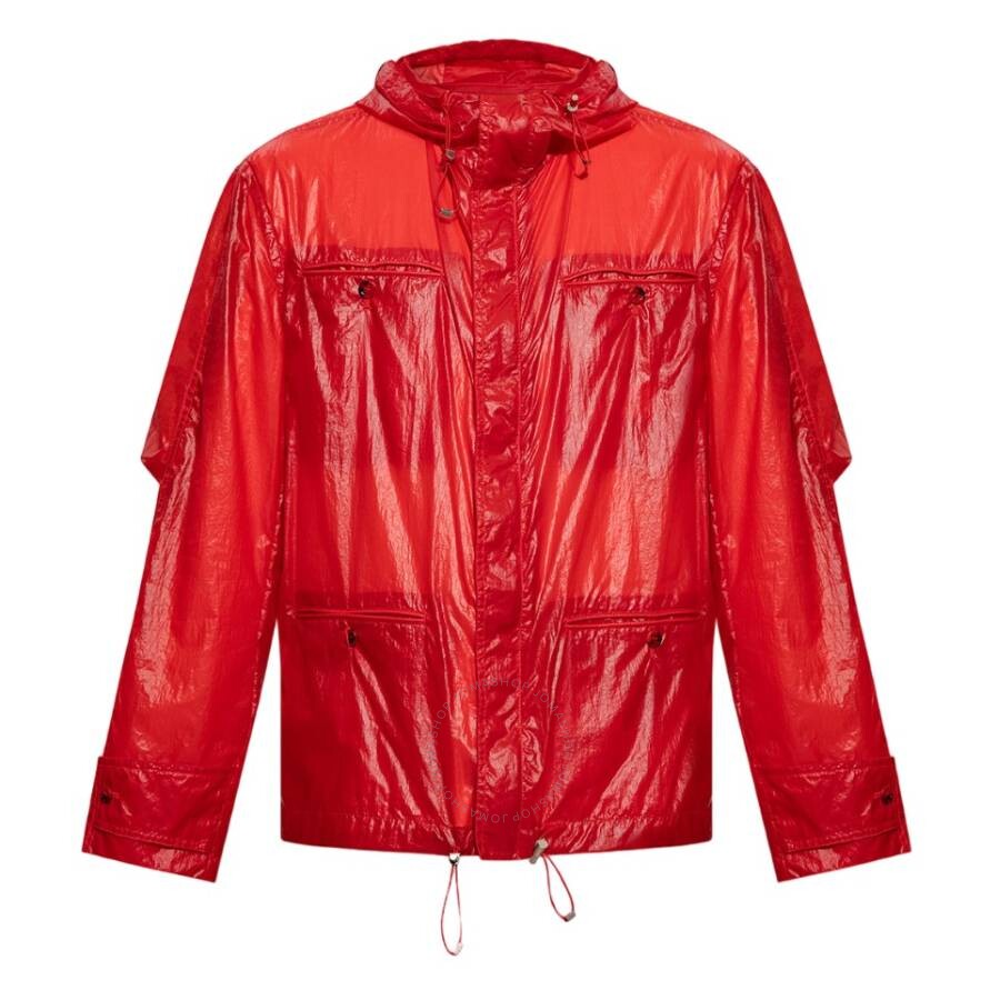 Ferragamo Hooded Windbreaker Jacket With Adjustable Drawstrings In Red