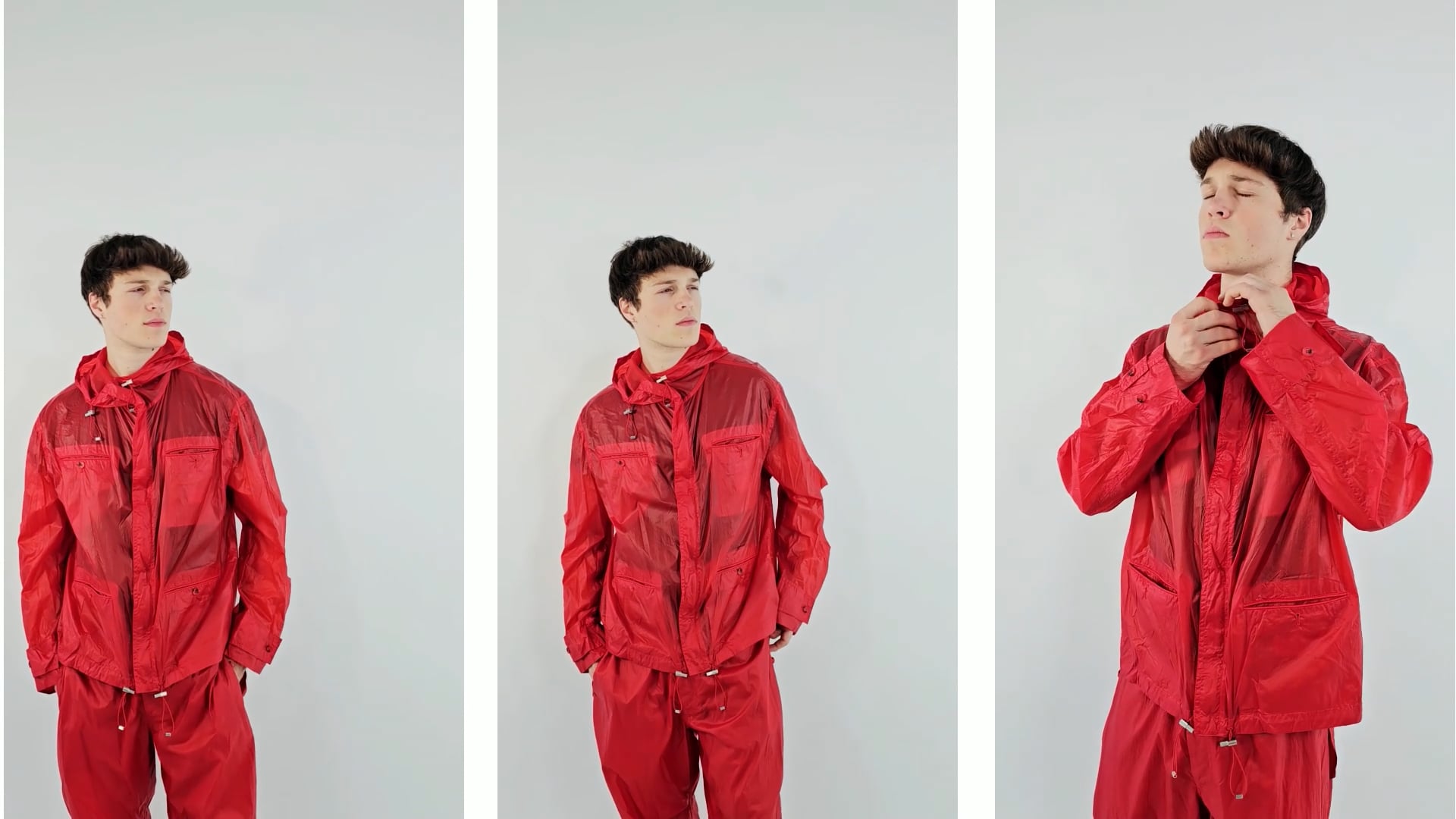 Ferragamo Red Taffeta Drawstring Hooded Jacket, Brand Size 50 (US