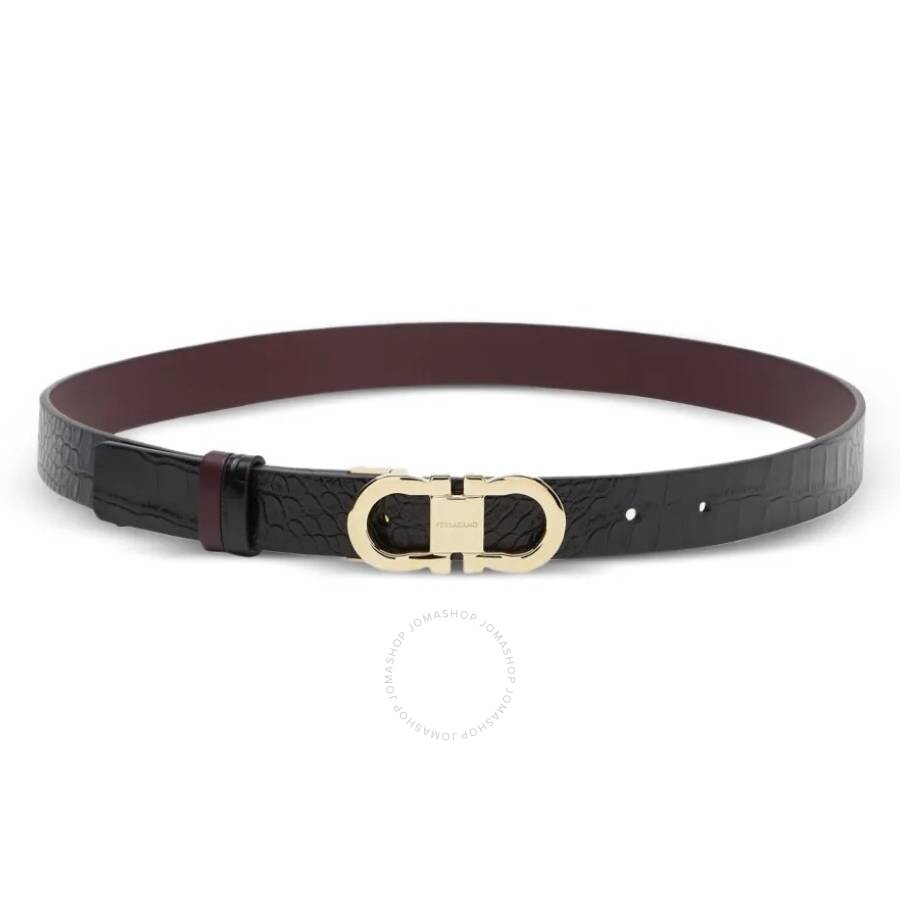 Ferragamo Reversible And Adjustable Gancini Belt In Black