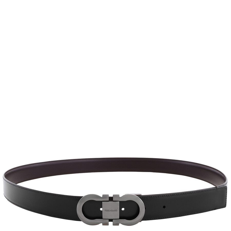 Ferragamo Reversible Double Gancini Leather Belt In Brown
