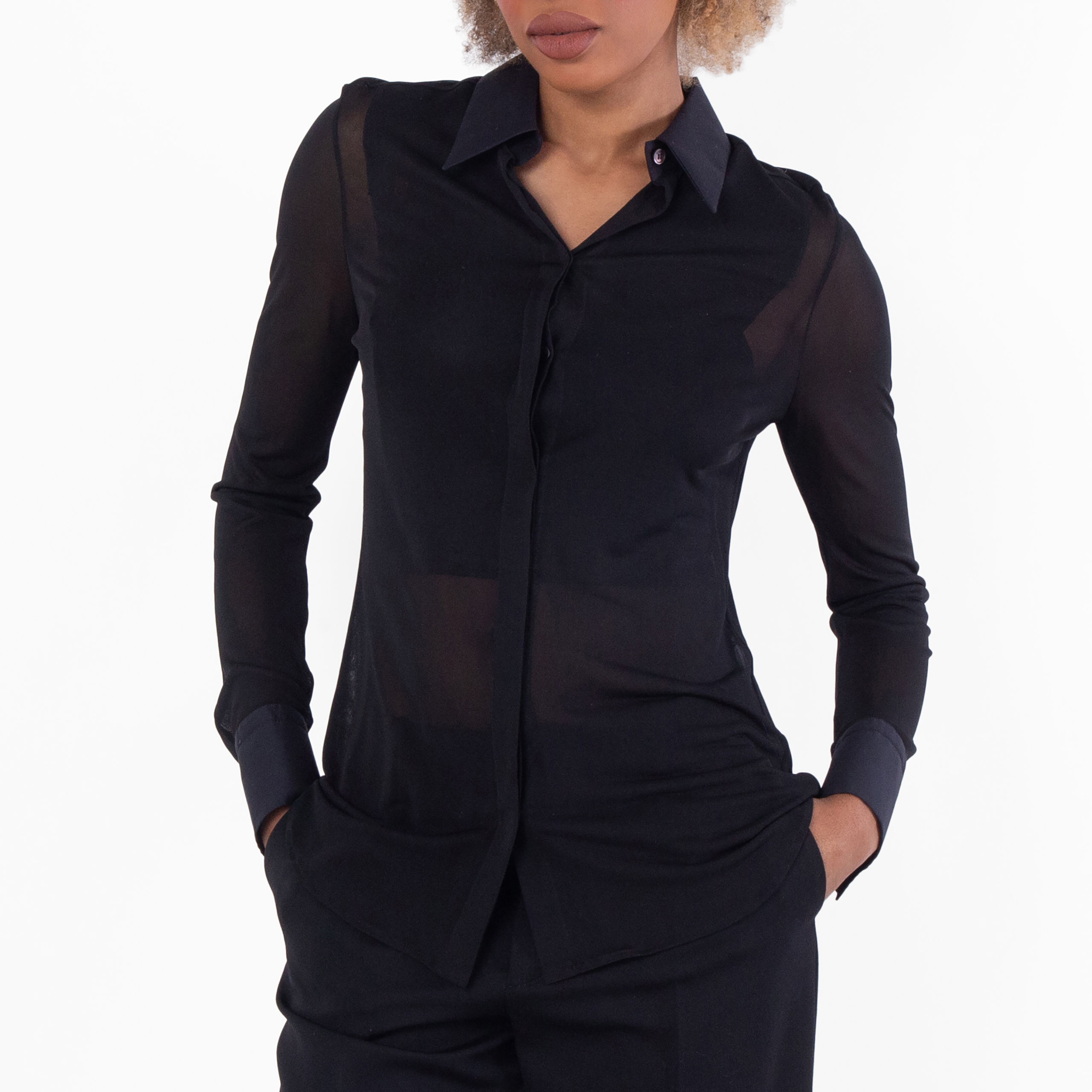 Ferragamo Semi Sheer Long Sleeve Shirt, Brand Size 42 ( US Size 8