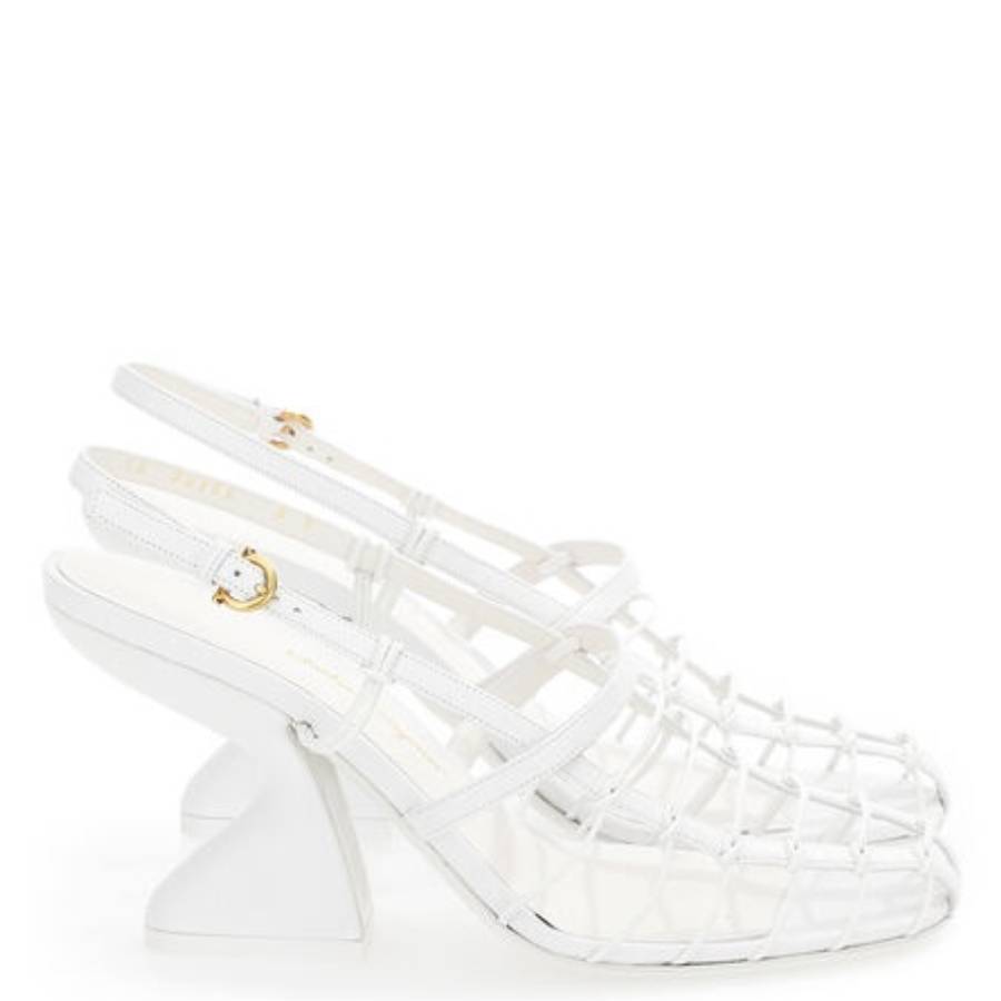 Ferragamo Shay 85 Cage Slingback Sandals In White