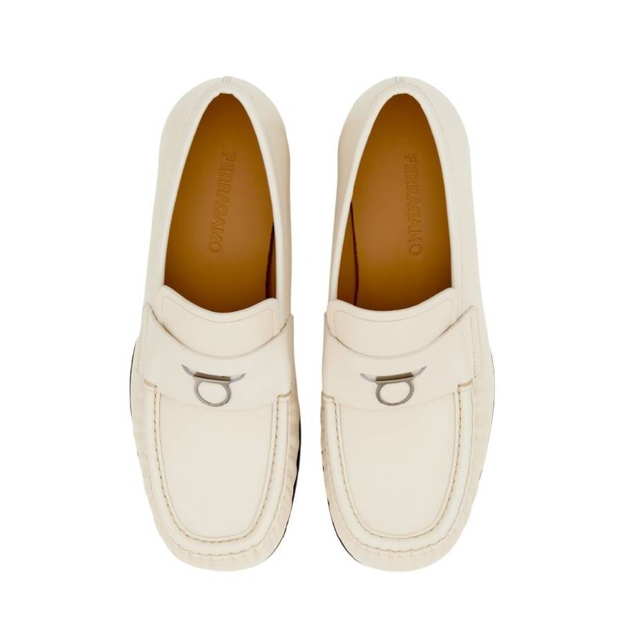 Ferragamo Slip-on Leather Delmo Loafers In White