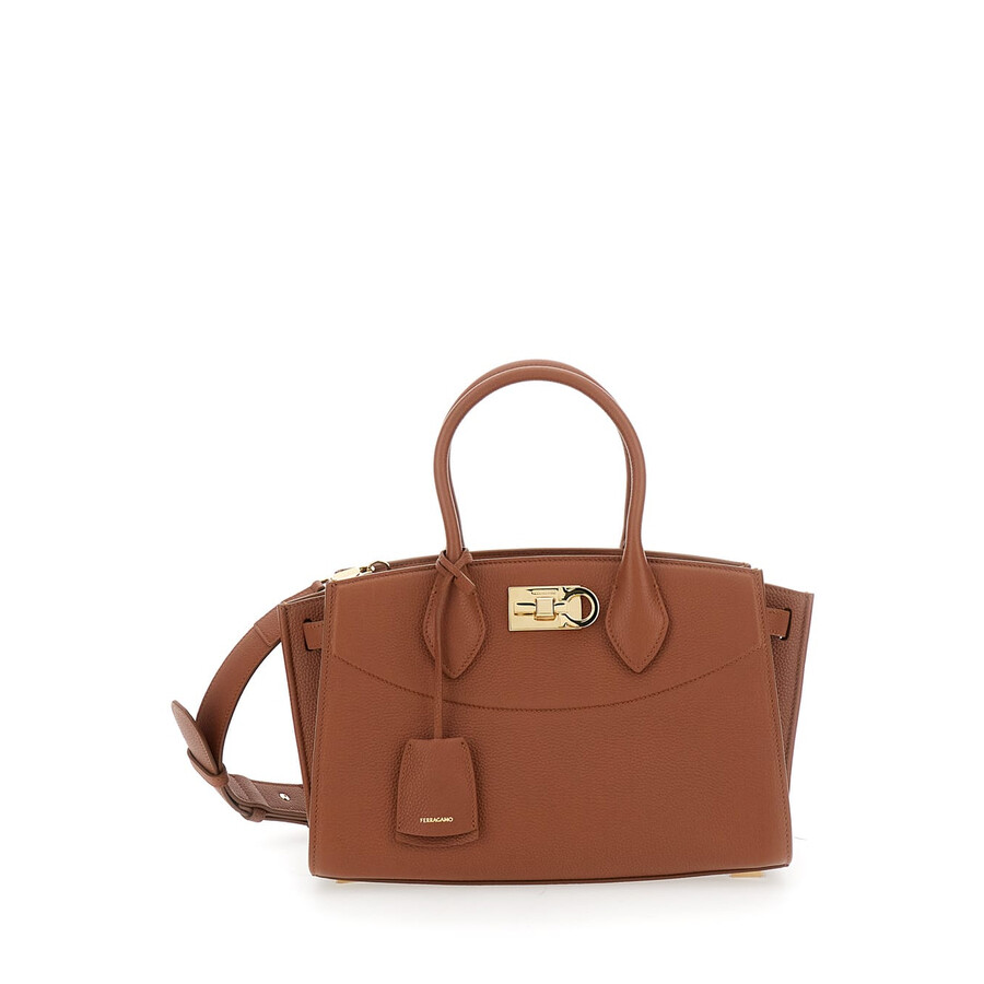 Ferragamo Soft Brown Handbag With Adjustable And Removable Shoulder Strap And Removable Logo Tag On