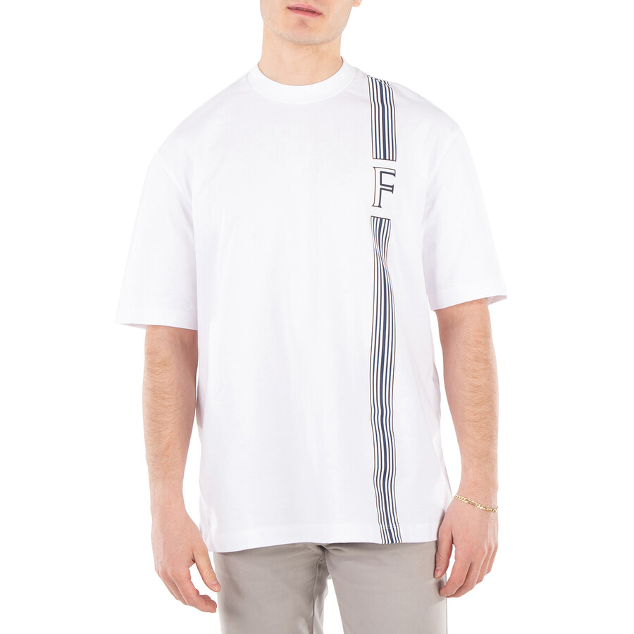 Stripe-Print Round Neck Cotton T-Shirt, Size Medium