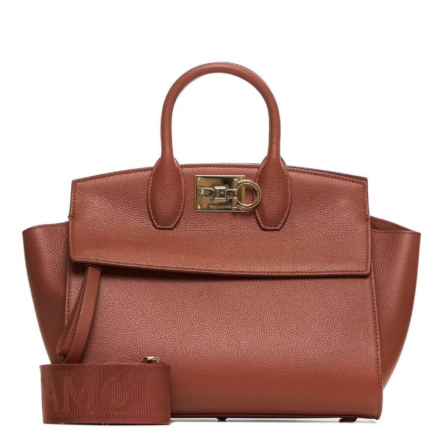 Ferragamo Studio Logo-plaque Top Handle Bag In Brown