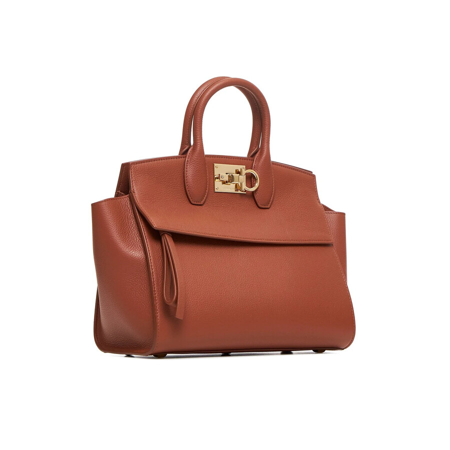 Ferragamo Studio Logo-plaque Top Handle Bag In Brown