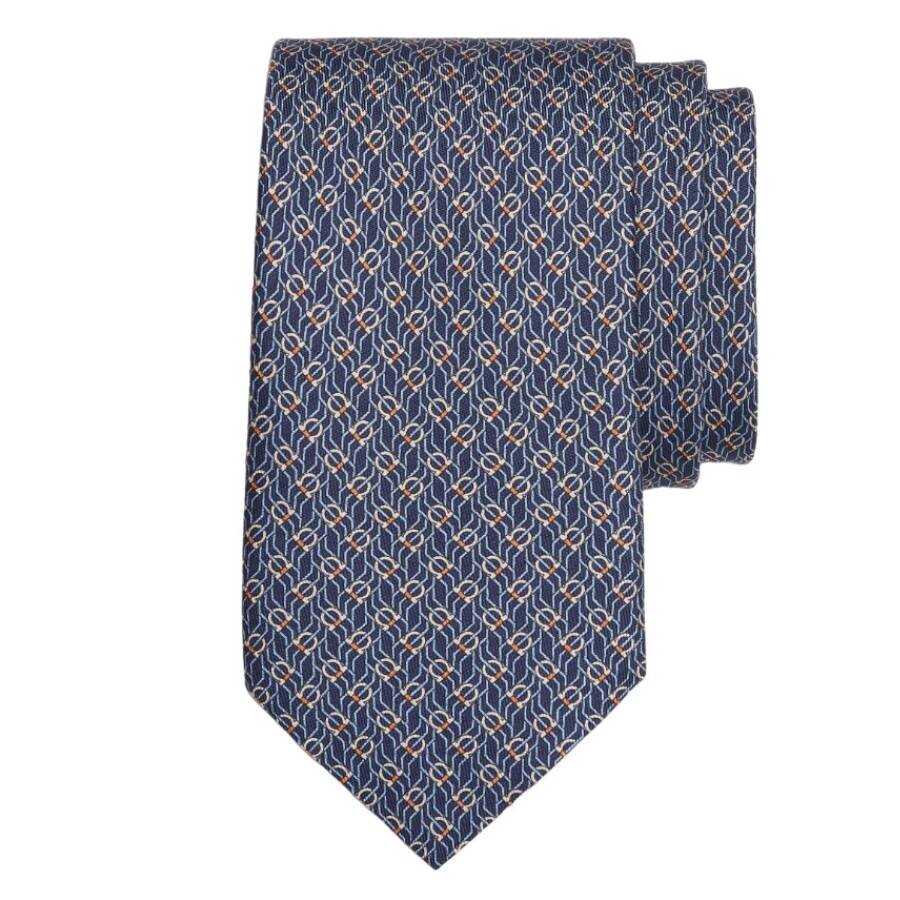 Ferragamo Tetris Printed Silk Tie In Blue