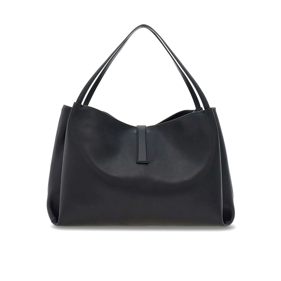 Ferragamo Tote Bag (l) Smooth Black Calfskin In Black