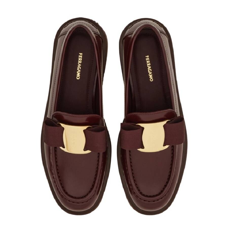 Ferragamo Mocassini Mirty In Pelle Bordeaux Donna In Purple