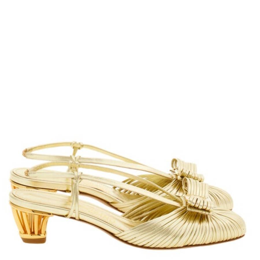 Ferragamo Vara Cage-heel Slingback Pumps In Gold