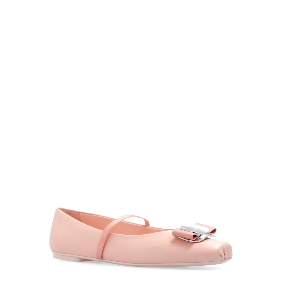 Ferragamo Zina Leather Bow Mary Jane Ballerina Flats In Pink