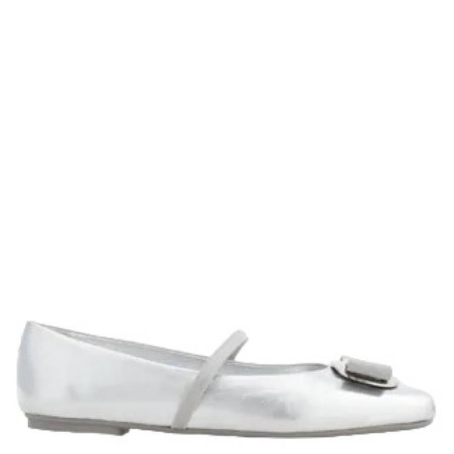 Ferragamo Zina Silver Ballerinas In Grey