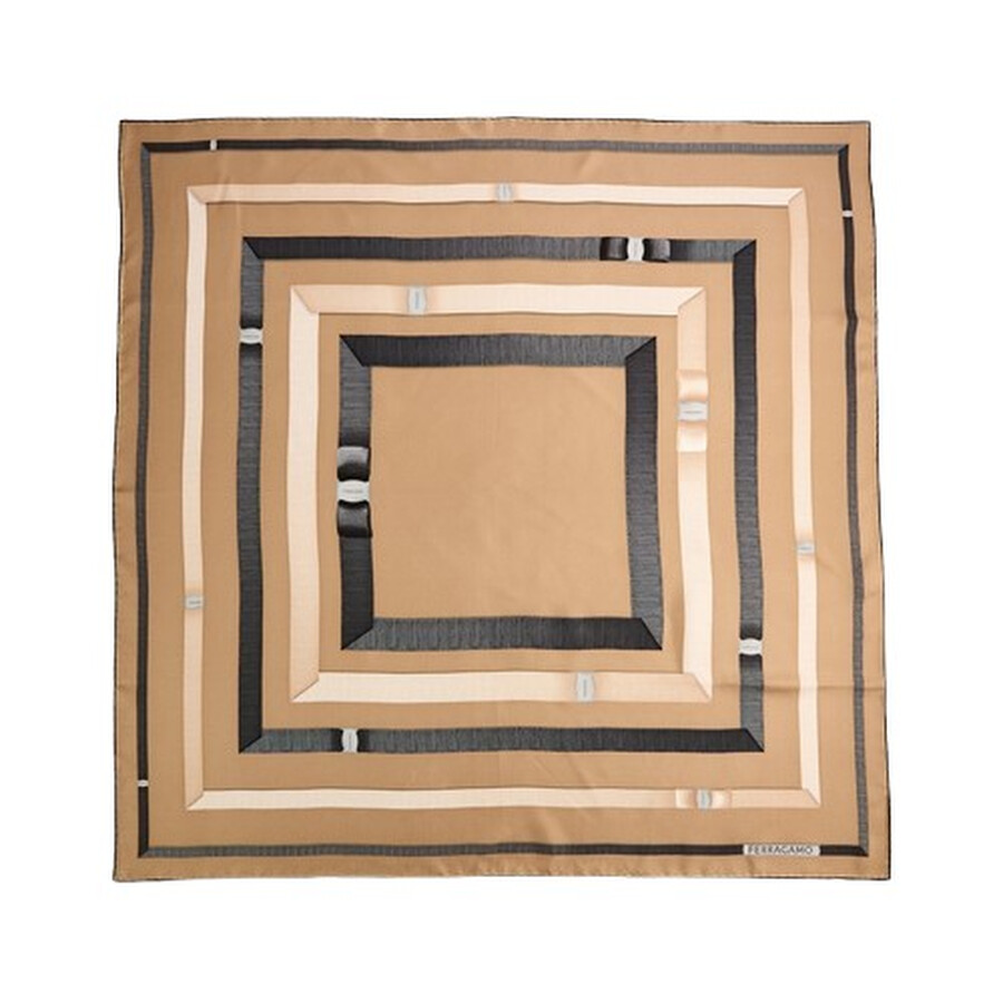 Ferragamo Ribbon Print Silk Square Scarf In White