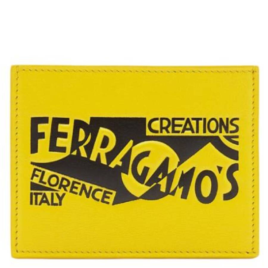 Ferragamo Venna Logo Leather Card Holder In Yellow